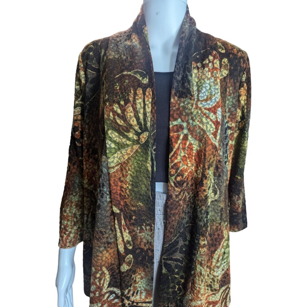 Peter Nygard Womens Open Cardigan Jacket Butterfly & Leaf Fall Pattern Size L